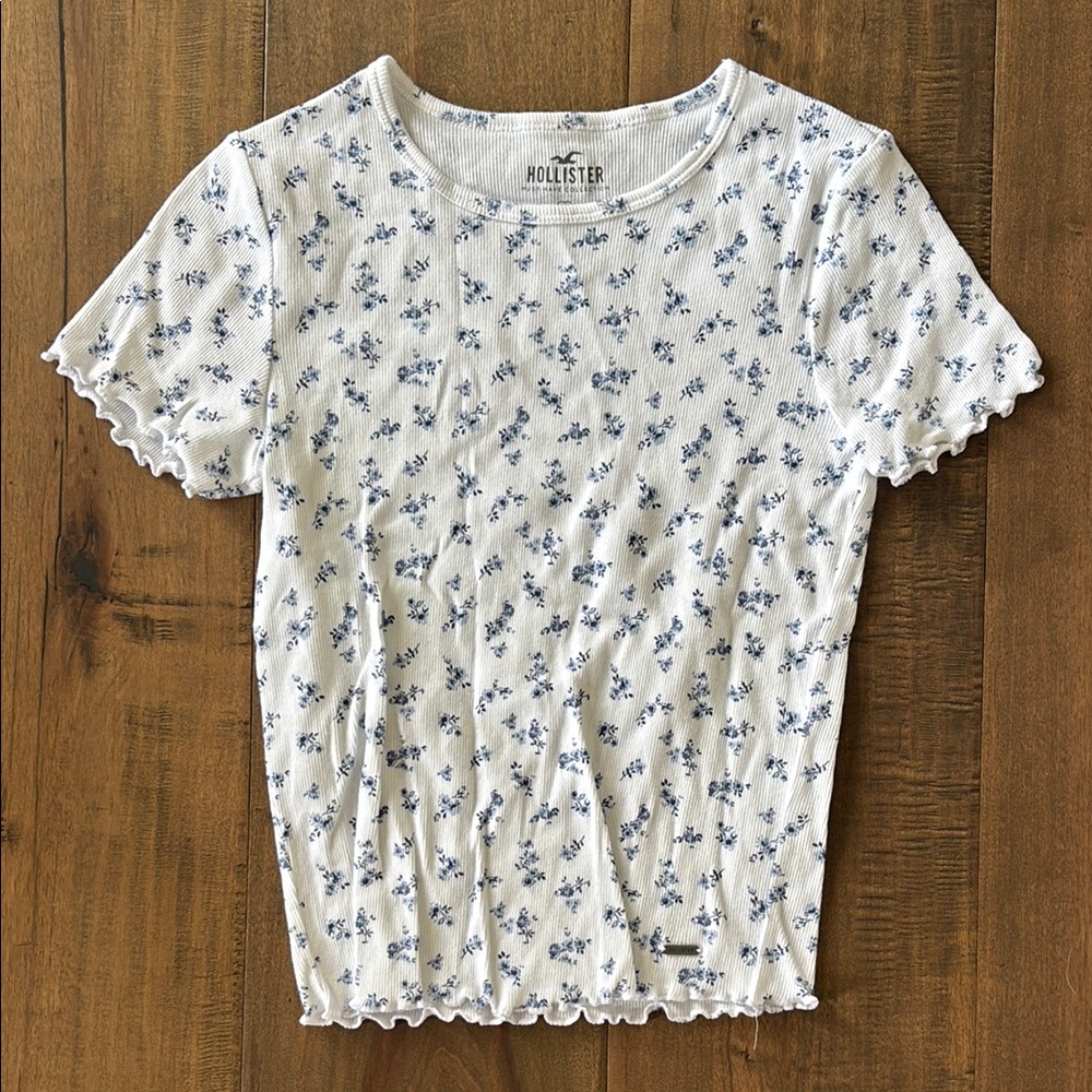 Hollister White Fitted Ribbed Baby Tee
